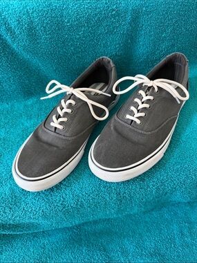 Izod Men's Charcoal Canvas Lace-Up Sneakers with White Accents